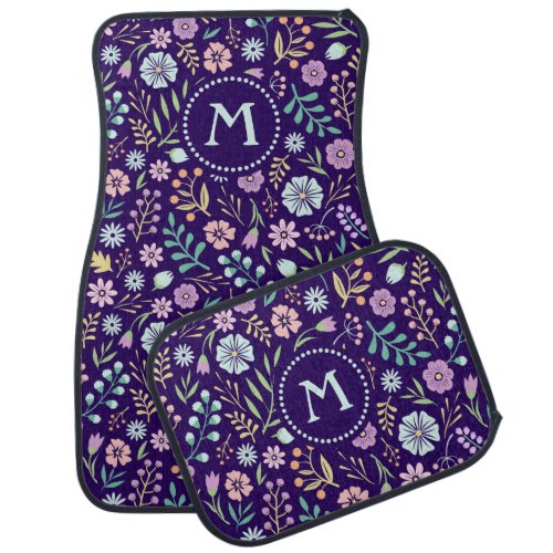 Monogram Floral Whimsical Boho Pattern Car Mats