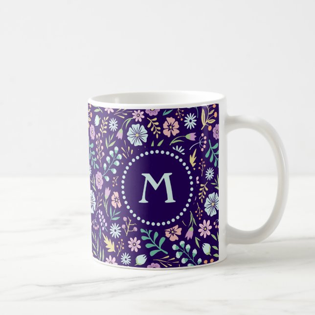 Monogram Floral Whimsical Boho Pattern Mug (Right)
