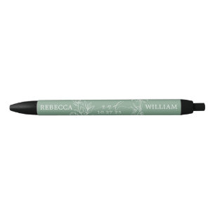 Monogram Floral Wildflowers Wreath Sketched Green Pen