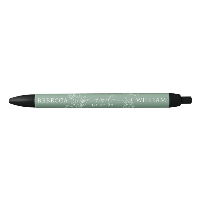 Monogram Floral Wildflowers Wreath Sketched Green Pen (Front)