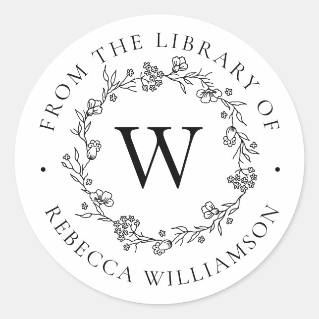 Monogram Floral Wreath From the Library Bookplate (Front)