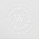 Monogram Floral Wreath From the Library Bookplate Embosser<br><div class="desc">Add an elegant touch to all your favorite books with our chic Floral Wreath Monogram From the Library of Bookplate embosser, featuring your single initial monogram in classic serif lettering, framed by a hand-drawn wreath of flowers, buds and tiny botanical leaves. "From the library of" appears in a gorgeous circular...</div>