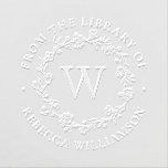 Monogram Floral Wreath From the Library Bookplate Embosser<br><div class="desc">Add an elegant touch to all your favorite books with our chic Floral Wreath Monogram From the Library of Bookplate embosser, featuring your single initial monogram in classic serif lettering, framed by a hand-drawn wreath of flowers, buds and tiny botanical leaves. "From the library of" appears in a gorgeous circular...</div>