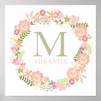 Monogram Floral Wreath Poster by charmingink at Zazzle
