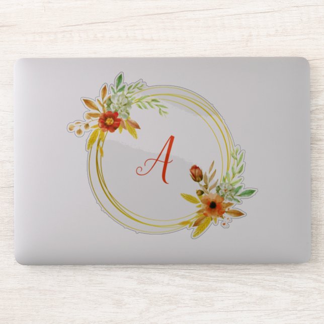 Monogram floral wreath sticker (Computer)