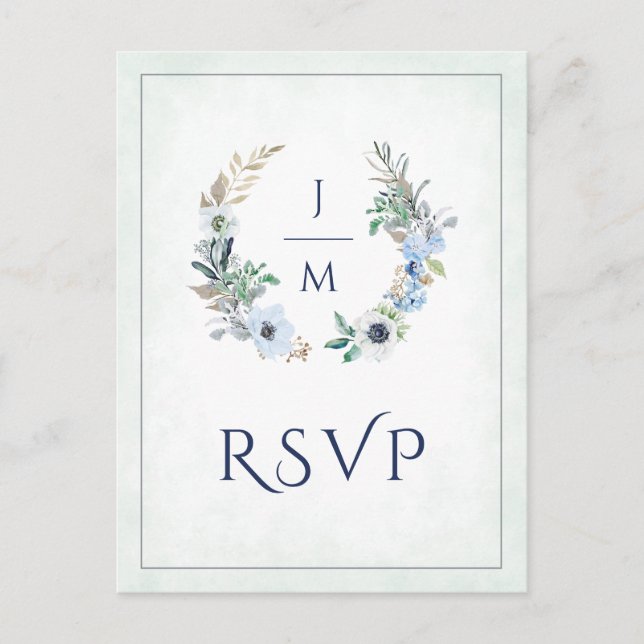 Monogram Floral Wreath Wedding Meal Choice RSVP Postcard (Front)