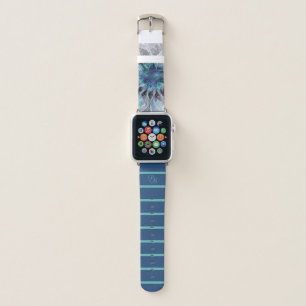 Monogram Flourish Abstract Modern Flower With Blue Apple Watch Band