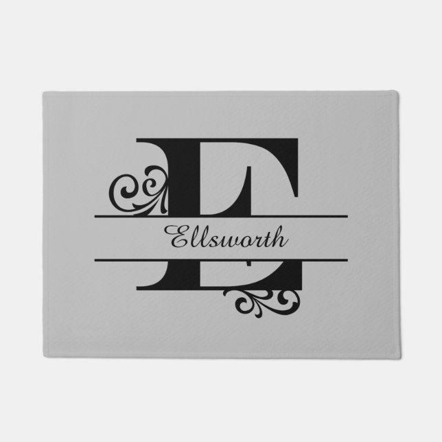 Monogram Flourish Letter E with Name Doormat (Front)