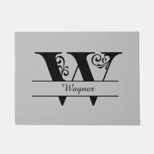 Monogram Flourish Letter W with Name Doormat