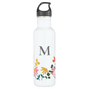 Monogram Flower Art Personalized Stainless Steel Water Bottle