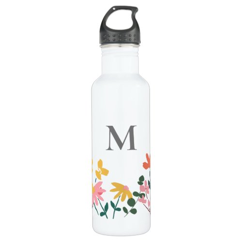 Monogram Flower Art Personalized Stainless Steel Water Bottle