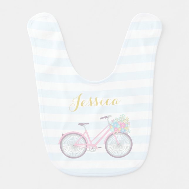 Monogram Flower Bicycle Cute Pastel Baby Bib (Front)