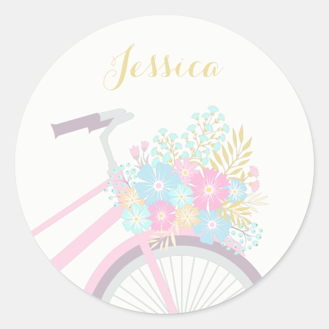 Monogram Flower Bicycle Cute Pastel Sticker (Front)