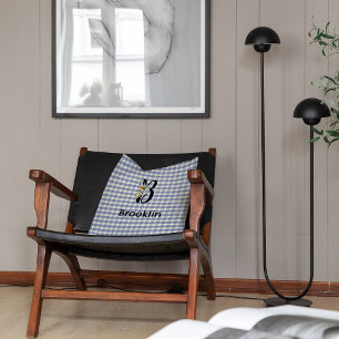 Monogram flower gingham blue green pattern throw pillow