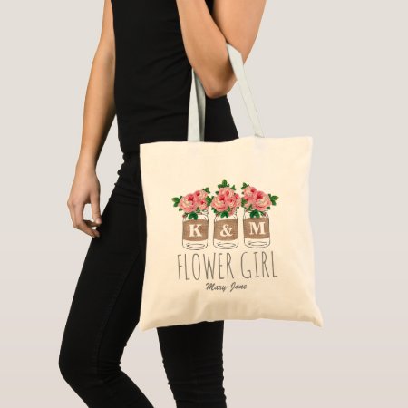 Monogram Flower Girl | Mason Jar Wedding Tote Bag