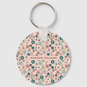 Monogram Flower Modern Minimalist Keychain