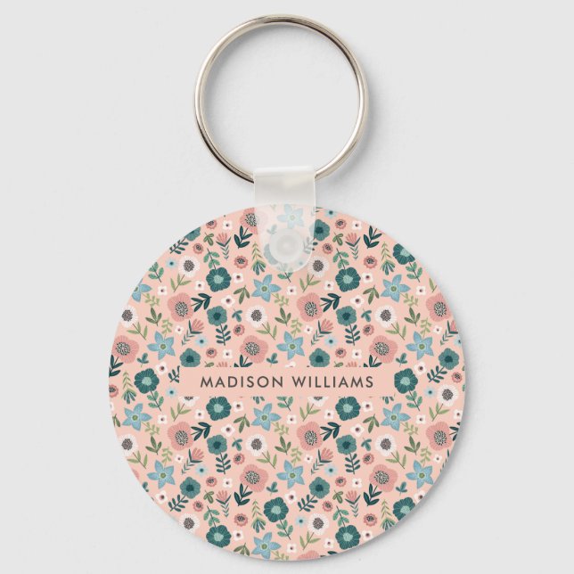Monogram Flower Modern Minimalist  Keychain (Front)