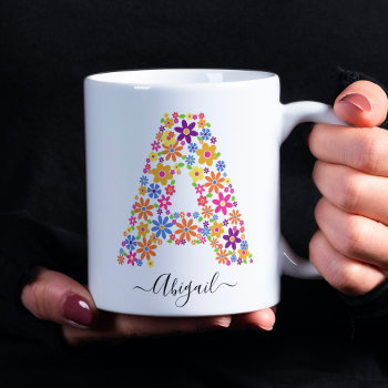 Monogram Flowers Custom Text - Floral Letter A Coffee Mug by nadil2 at Zazzle