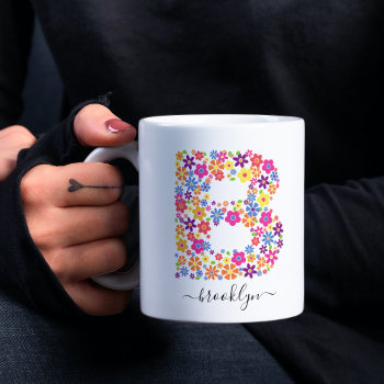 Monogram Flowers Custom Text - Floral Letter B Coffee Mug by nadil2 at Zazzle