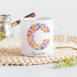 Monogram Flowers Custom Text - Floral Letter C  Coffee Mug