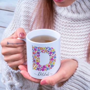 Monogram Flowers Custom Text - Floral Letter D Cof Coffee Mug by nadil2 at Zazzle