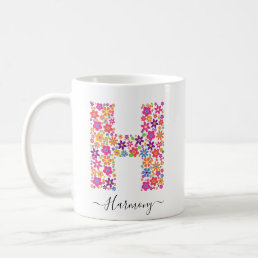Monogram Flowers Custom Text - Floral Letter H Coffee Mug