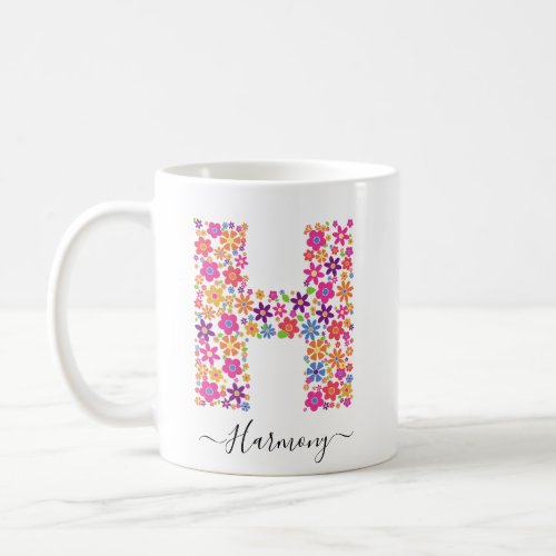 Monogram Flowers Custom Text _ Floral Letter H Coffee Mug