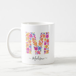 Monogram Flowers Custom Text - Floral Letter M Coffee Mug