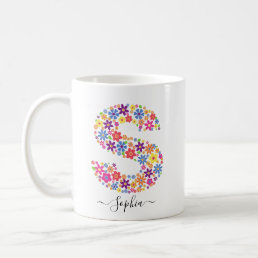 Monogram Flowers Custom Text - Floral Letter S Coffee Mug