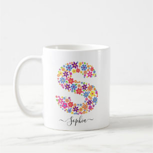 Monogram Flowers Custom Text - Floral Letter S Coffee Mug