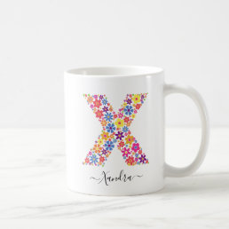 Monogram Flowers Custom Text - Floral Letter X Coffee Mug