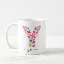 Monogram Flowers Custom Text - Floral Letter Y Coffee Mug