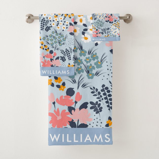 Monogram Flowers Elegant Stylish Bath Towel Set (Insitu)