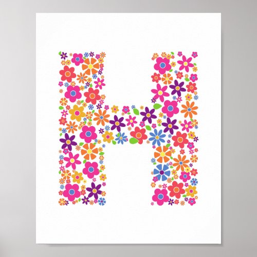 Monogram Flowers Floral Letter H Poster