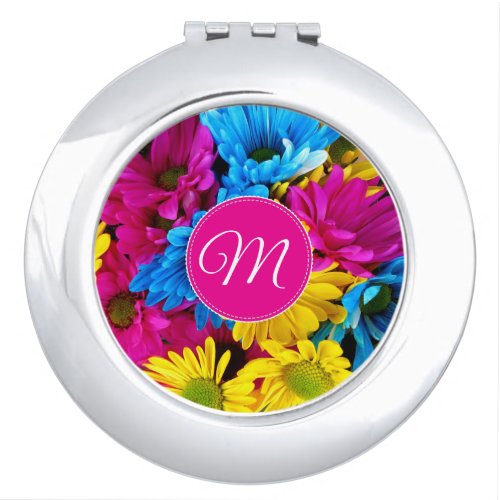 Monogram Flowers in Fluorescent Colors Compact Mirror