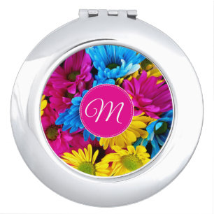 Monogram Flowers in Fluorescent Colors Compact Mirror