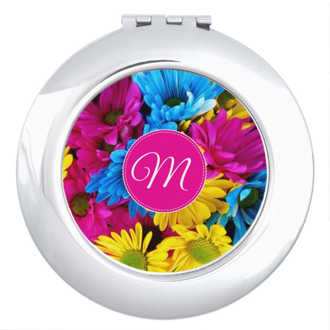 Monogram Flowers in Fluorescent Colors Compact Mirror (Front)
