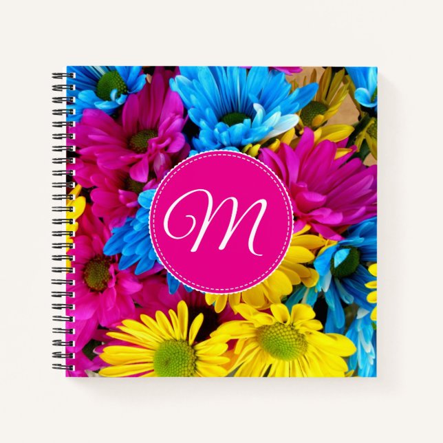 Monogram Flowers in Fluorescent Colors Notebook (Front)
