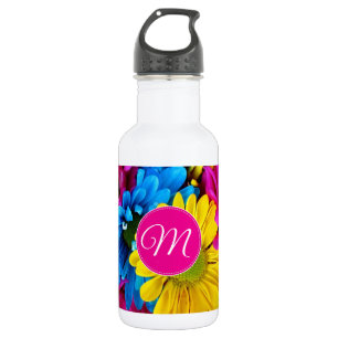 Monogram Flowers in Fluorescent Colors Stainless Steel Water Bottle