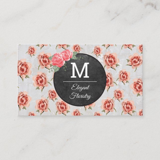 Monogram Flowers Pattern | Stone Business Card (Front)