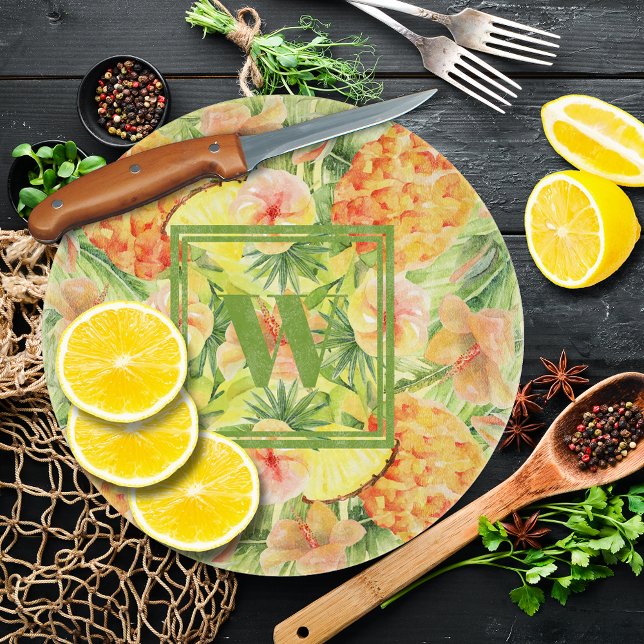 Monogram Flowers Pineapples Cutting Board (Creator Uploaded)