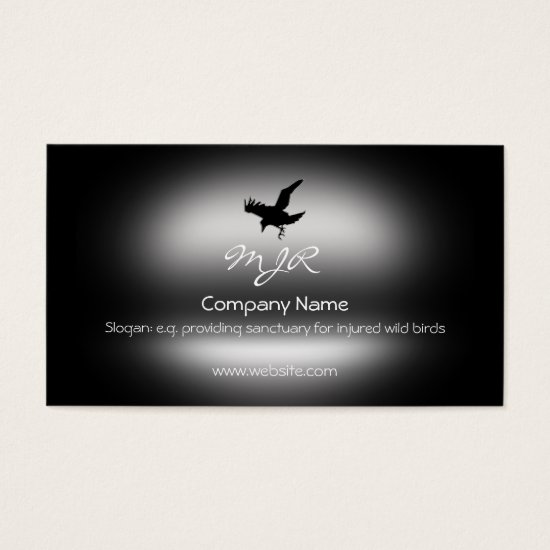 Monogram, Flying Raven Bird, metallic-effect Business Card