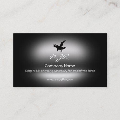 Monogram, Flying Raven Bird, metallic-effect Business Card Template