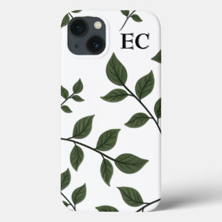 Monogram Foliage Branches with Green Leaves iPhone 13 Case
