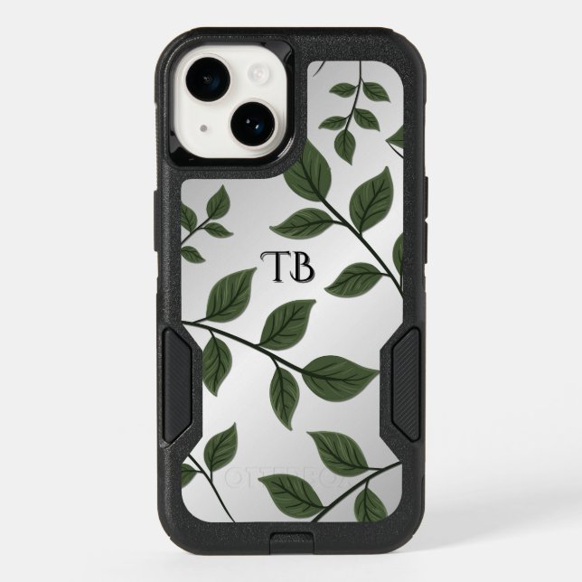 Monogram Foliage Branches with Green Leaves   Otterbox iPhone Case (Back)