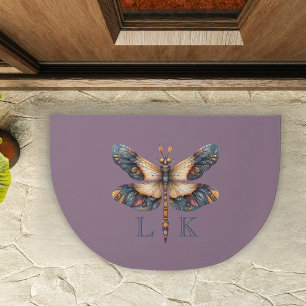 Monogram Folk Art Dragonfly Indoor Outdoor Orange Doormat
