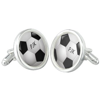 Monogram Football Soccer Ball Cufflinks by giftsbonanza at Zazzle