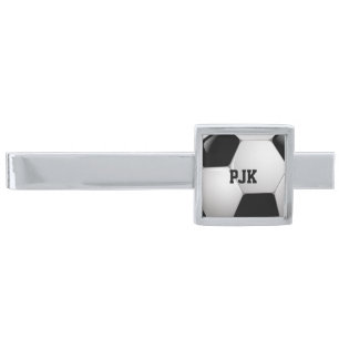 Monogram Football Soccer Ball Silver Finish Tie Clip