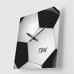 Monogram Football Soccer Ball Square Wall Clock