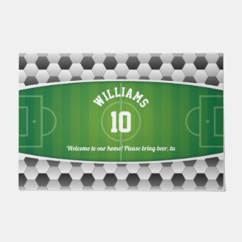Monogram Football Soccer Field Ball Sport Green Doormat by BCMonogramMe at Zazzle